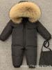 Winter Thick One-Piece Down Jacket for Infants with Real Fur Collar