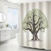 Elegant Tree Pattern Shower Curtain – High-End Polyester with Hooks, Artistic Green Leaf Design, Machine Washable
