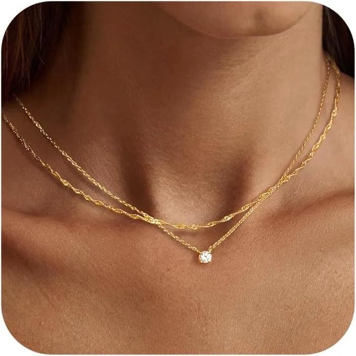 Diamond Necklaces for Women K Gold/Sterling Copper Choker Necklace Simple Gold Plated Zircon Necklaces for Women Gifts
