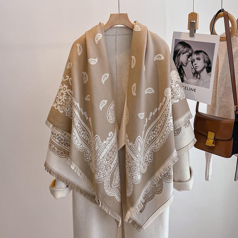 

Роскошный женский зимний кашемировый шарф - Клетчатый шарф-пашмина с кисточками, бандана и пончо