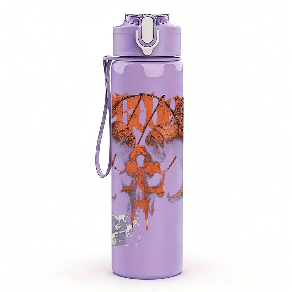 1PC Ornate Orange Skull Western Retro Print 750ml Portable Sports Water Bottle Leakproof Gym Outdoor Travel Drink Cup