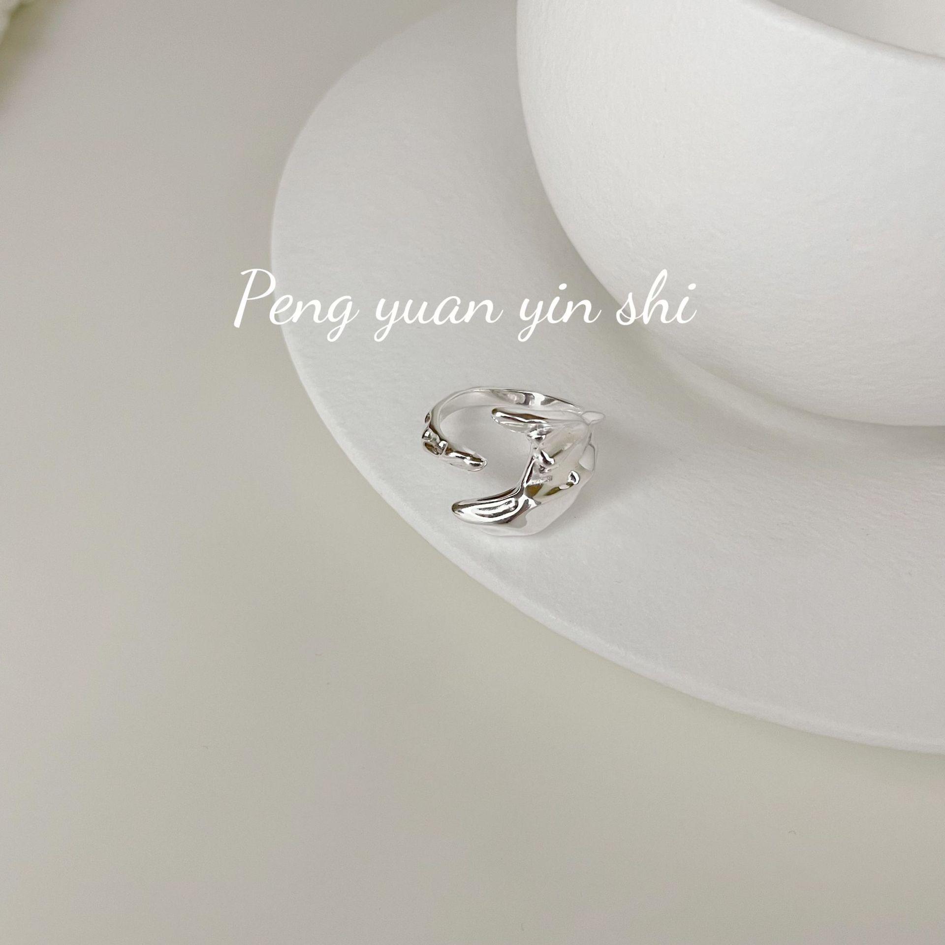 Dark Aesthetic S925 Sterling Silver Irregular Ring for Women Adjustable