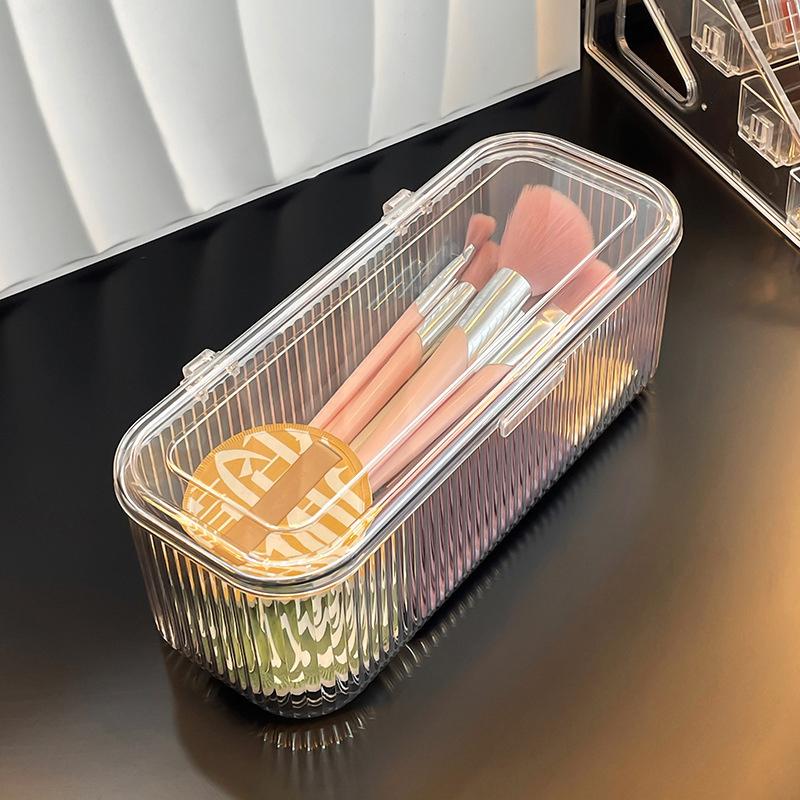 Makeup Bathroom Storage Multifunctional Cosmetic Egg Holder Box With Dustproof Lid -Makeup Brush Lipstick Organizer Vanity Desk