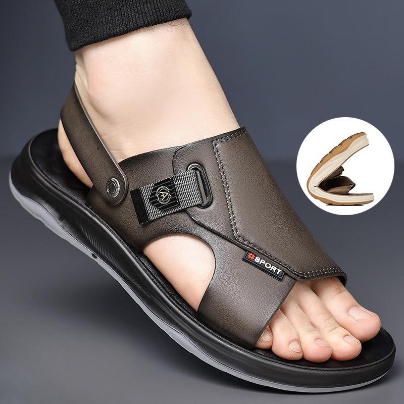 Fashion 2025 Summer New Designer Leather Sandals for Men Solid Color Hallow Beach Shoes Male Dual-use Fashion Casual Slipper Shoes Man