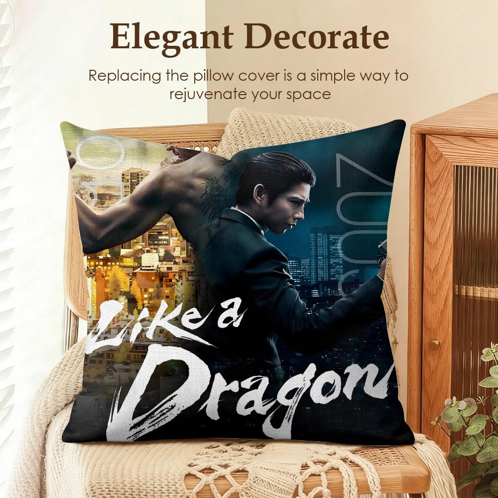 Yakuza LLike a Dragon Cushion Cover Natural Linen Organic Fabric DoubleSided Printing Sofa Home Decor Gift Pillow Case