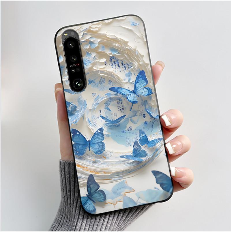 Cute Case For Sony Xperia 1 IV V II III Capa Coque Printing Shell Protective Cover Soft Silicone Cartoon Black Casing Fundas