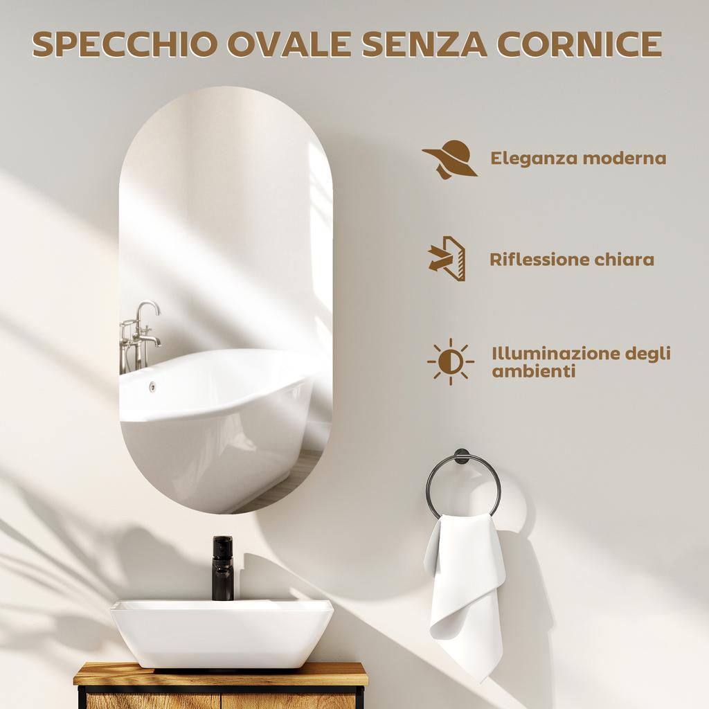 Oval Bathroom Mirror with Cabinet, Modern Wall-Mounted Bathroom Storage Mirror with Two Shelves for Storage, 45x90 cm, White