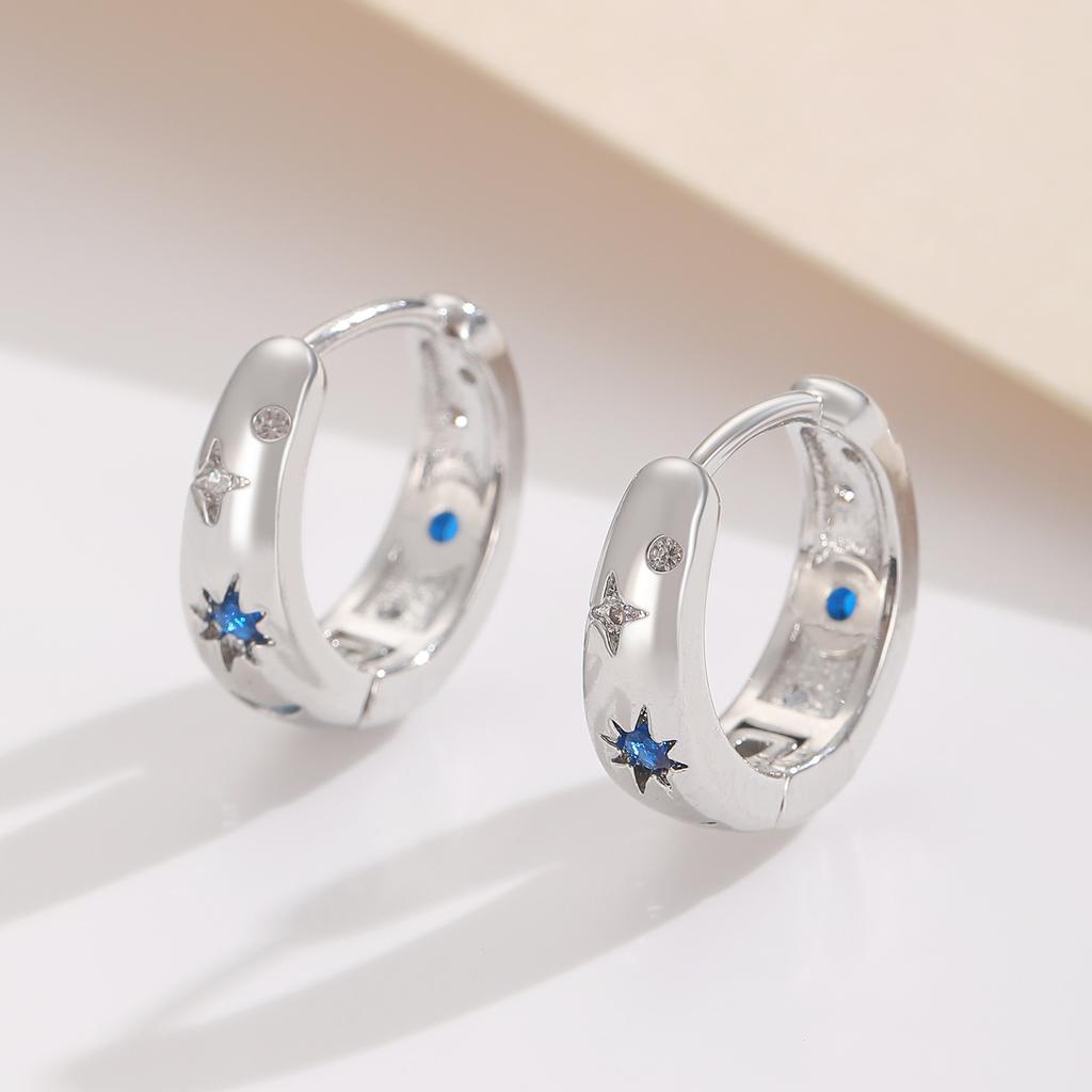 2026 Hot-Selling Blue Mango Moon Zircon Circle Earrings – Simple Luxury Fashion Jewelry for Women