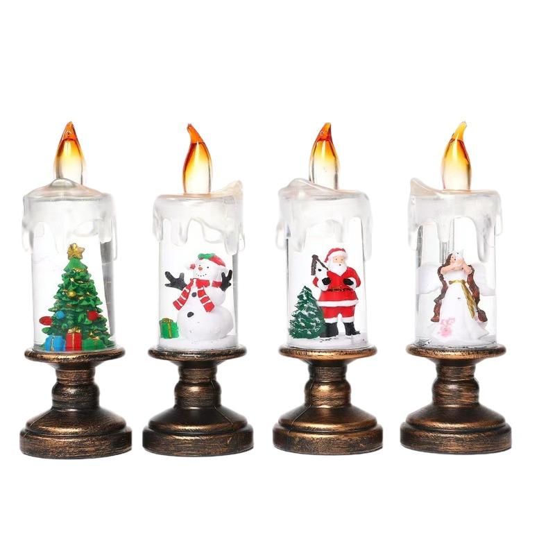 New Christmas Decorative Candle Light with Snowfall Effect - Creative Snowflake Night Light Practical Christmas Gift