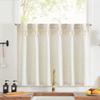 1pc or 2pcs Linen Look Café Curtain with Tassel Trim, Rod Pocket Short Kitchen Window Curtain, Light Filtering Small Curtain