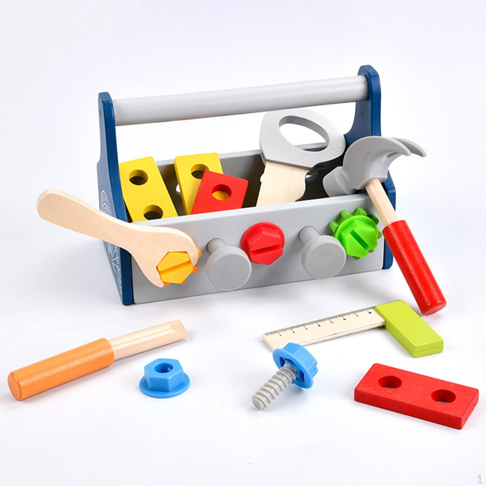 Wooden Toddlers Tool Set, Montessori Construction Toys, Role Play Model Building Kits for