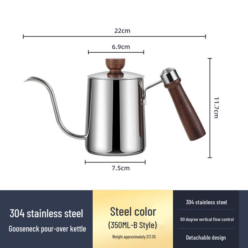 Caffettiera pour-over in acciaio inossidabile 304 con manico in legno e beccuccio lungo e sottile - Regalo per la preparazione del caffè filtro domestico/commerciale