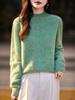 Milk Huhu Women's Solid Color Half-High Collar Wool Knit Sweater - Lazy Style, Brushed Fleece for Autumn/Winter