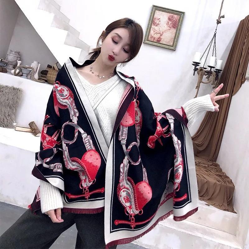 New Luxury Winter Cashmere Scarf Women Design Warm Pashmina Blanket Horse Scarves Female Shawl Wraps Thick Foulard Bufanda
