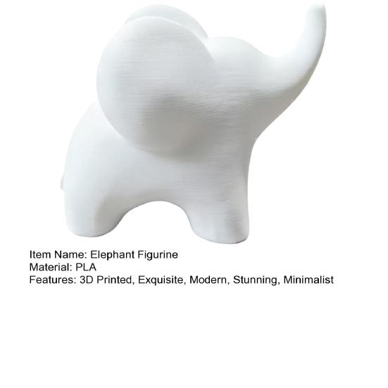 Mini Elephant Figurine, Minimalist 3D Printed Elephant Statue, Good Luck Elephant Collectible Ornament for Modern Home, Office Decor