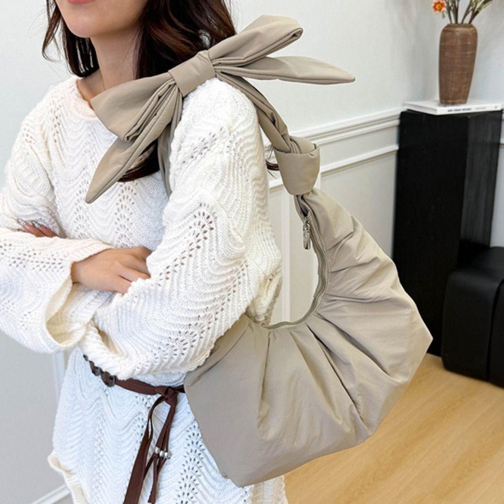 Bowknot Nylon Dumplings Bag Korean Style Cloud Bag Casual Handbag  Portable