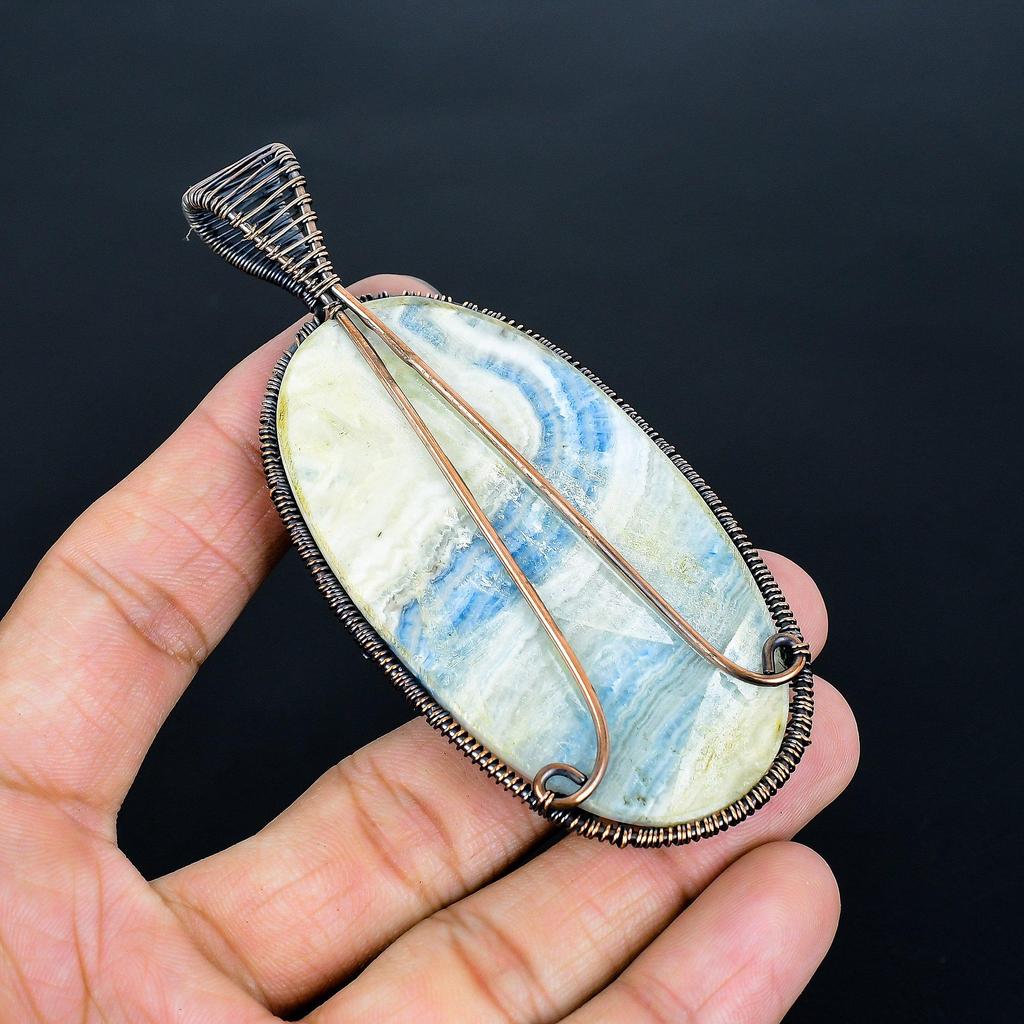 Blue Scheelite 999 Copper Wire Wrap Pendant, Handmade Gemstone Tree Of Life Pendant Jewelry, Gifts For Wife Brand New Pendant