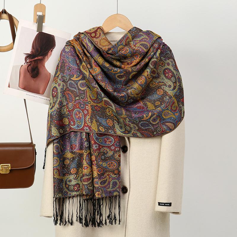 New Fashion Winter Scarf Cashmere for Women Pashmina Design Floral Wrap Female Thick Blanket Soft Bufanda Warmth Shawl Kerchief