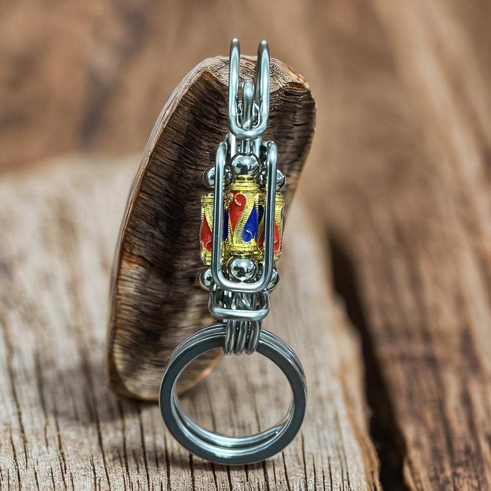 Stainless steel Keychains, Handmade Hook Buckle Multicolor Bead Mechanical Car Key Ring, Halloween Men Gift Hanging Home Crafts