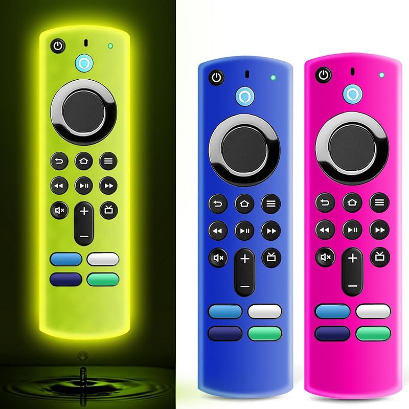 Wevove Silicone Anti-Slip Protective Remote Case 3rd Gen with Lanyard, Cover Glow in The Dark (Glow Yellow, Glow Blue,Sky Blue) glow yellow&rose red&blue