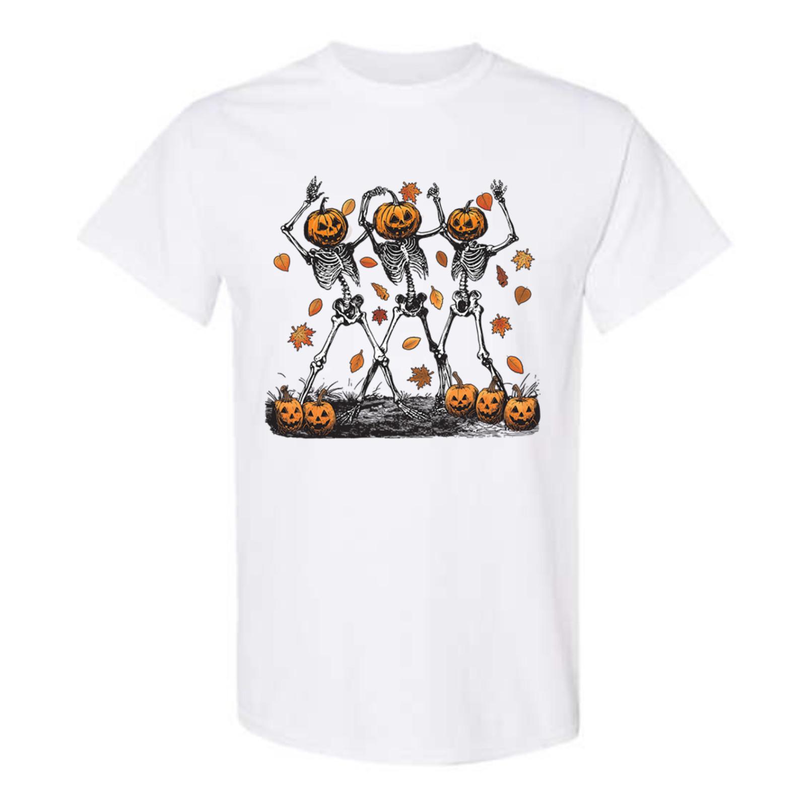 Halloween Pumpkin Skeleton Head T-Shirt Spooky Dancing Skull Funny Costume NEW S
