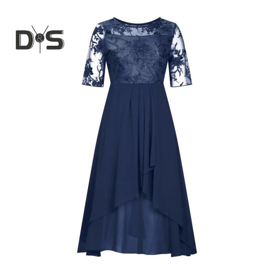 

Женское платье миди с цветочным кружевом, летнее шифоновое платье-халат с круглым вырезом, длинное коктейльное вечернее платье для гостей на свадьбе, подружек невесты M синий