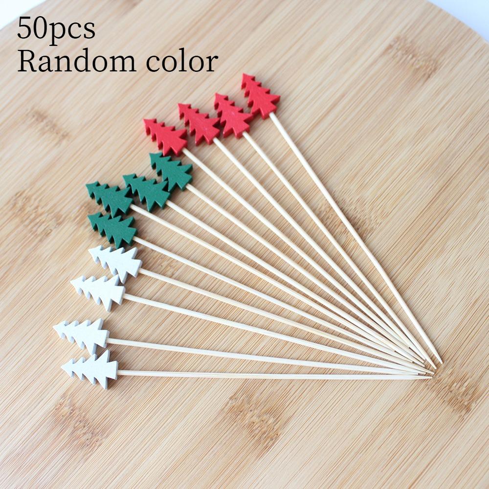 

50/100 шт. Бамбукові шпажки для коктейлів у вигляді різдвяної ялинки - Шпажки для їжі для святкових закусок, фруктових та сирних тарілок, прикраси для вечірок