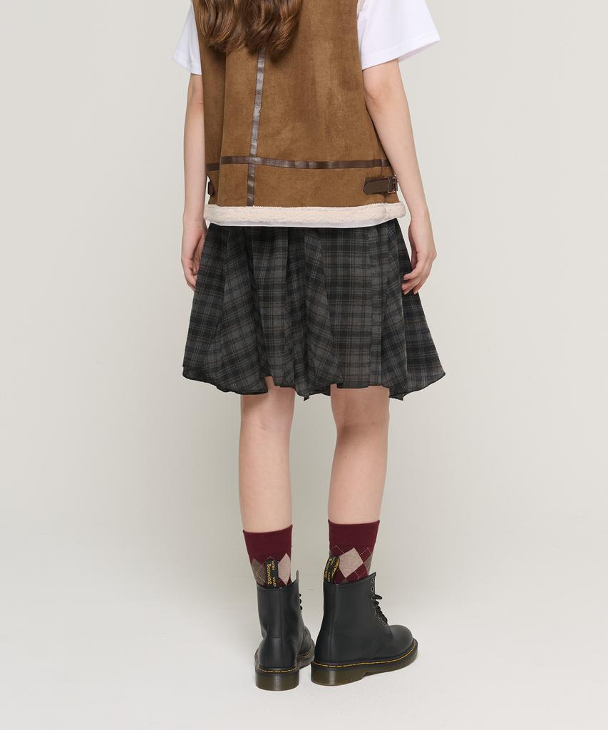 Cargo Bros For Woman Asymmetrical Check Elastic Skirt (Charcoal)