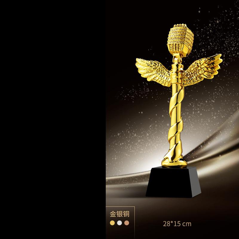Customized Gold-plating Resin Trophy Award Souvenir, Excellent Character, Home Decoration, Creative, Crystal Base, Engraving 1Pc