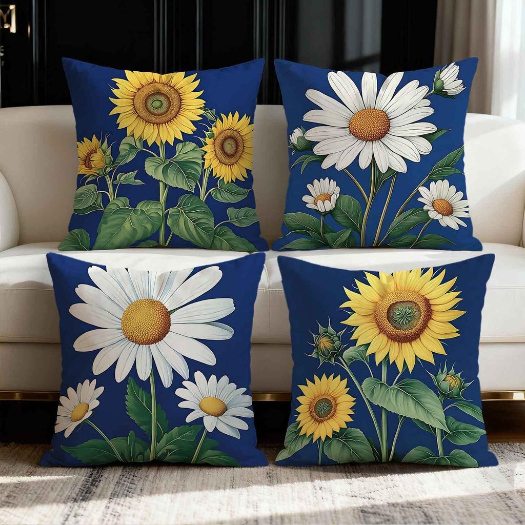 Sunflower and Daisy Pattern Digital Printing Pillow Cover Short Plush Suitable Living Rooms Bedrooms Sofas Throw Cushion Cover