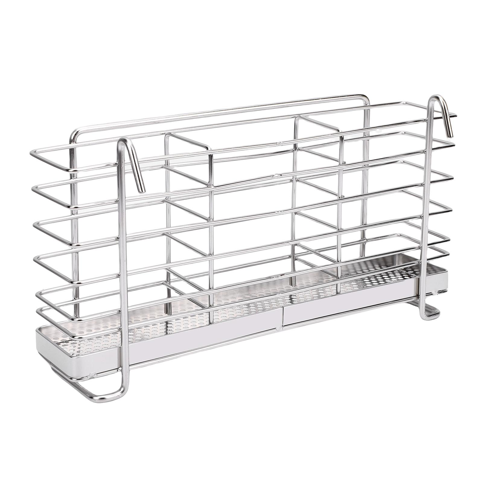 

Utensil Drying Rack with Hooks 3 Compartments 304 Stainless Steel Utensil Drainage Basket for Chopsticks Forks