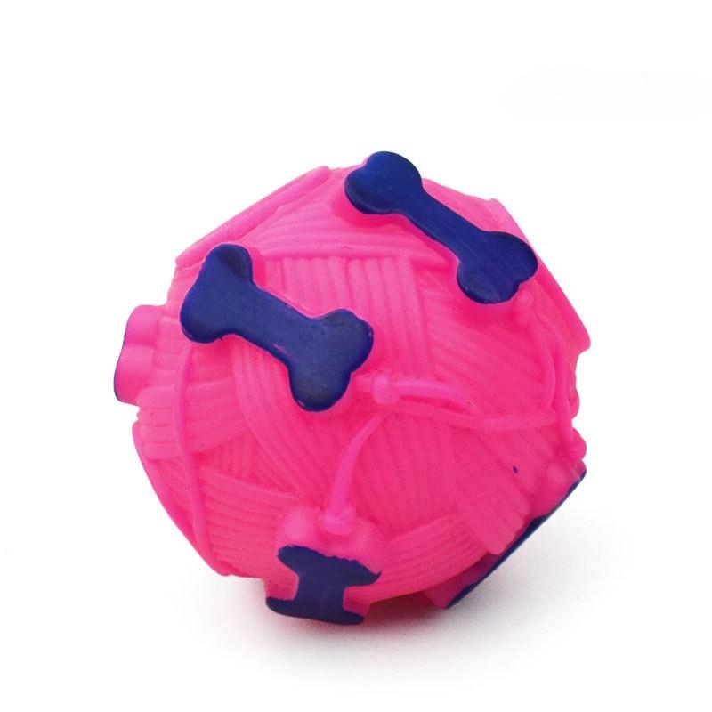Natural Rubber Bone Printed Ball with Strange Call, Leakage Ball, Teeth Cleaning and Grinding for Pets, Feeding and Training Function