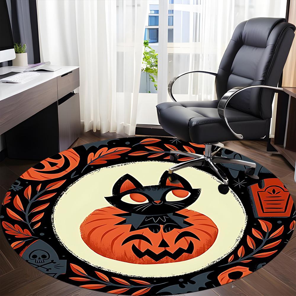 1PC Halloween Pumpkin Office Round Rug, Non slip, Soft and Durable Office Rug for Interior Decoration, Perfect for Office