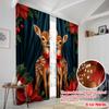 2pcs,2D Plane Printing Window Curtain Cute Fawns Christmas Poinsettias (2) Versatile 100% Polyester (without Rod) Home Decor for