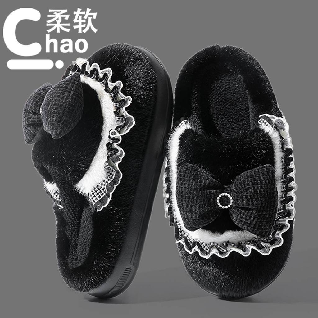 Bow cotton slippers autumn and winter 25 new indoor home non-slip and non-odor comfortable home slippers