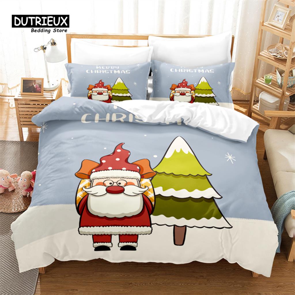 Świąteczny Zestaw Pościeli, Zestaw Poszwy na Kołdrę ze Świętym Mikołajem, Miękka Wygodna Oddychająca Poszwa na Kołdrę, Do Dekoracji Sypialni Pokoju Gościnnego