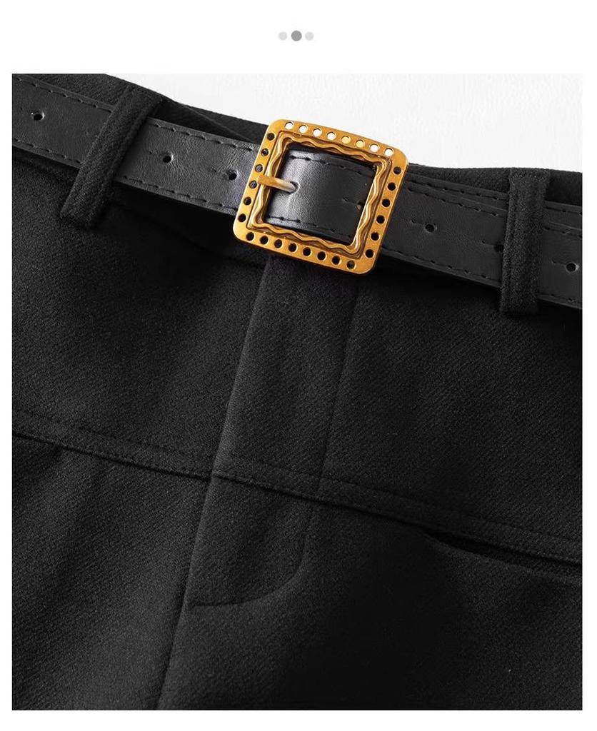 Khaki Woolen A-Line Booty Shorts: Women's Casual Wide-Leg Pants for Autumn/Winter 2024 Fashion