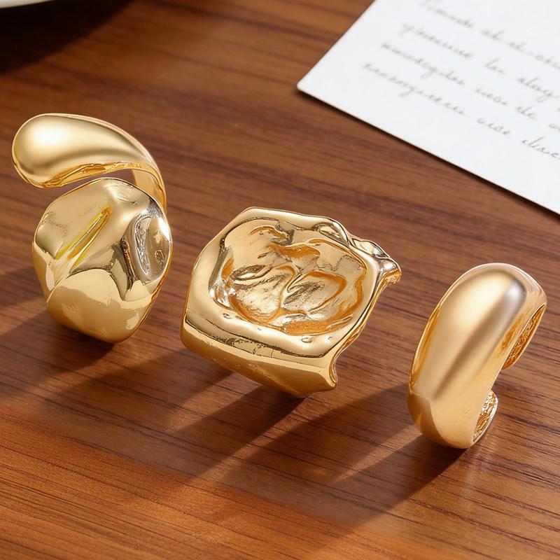 Vintage Trend Colored Resin Geometric Open Ring Set for Women Personality Metal Wrinkling Adjustable Ring Punk Party Jewelry Set