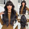 Black Big Waves Long Wig for Women - Full Bangs Voluminous Full Cap, Heat Style Trim Ready, Natural Realistic Daily