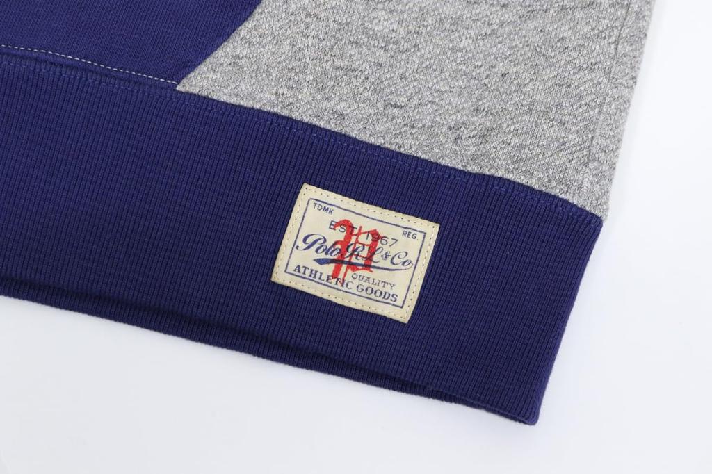 Polo Ralph Lauren Vintage Pullover Sweatshirt with Attached Size Men's Two-Tone Hood, M, GRHTR/NVY (Product Code 01020155)