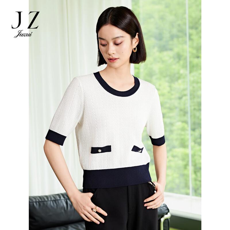 JUZUI Women's 2024 Autumn Contrast Acetate Knit Top JWEQ31202