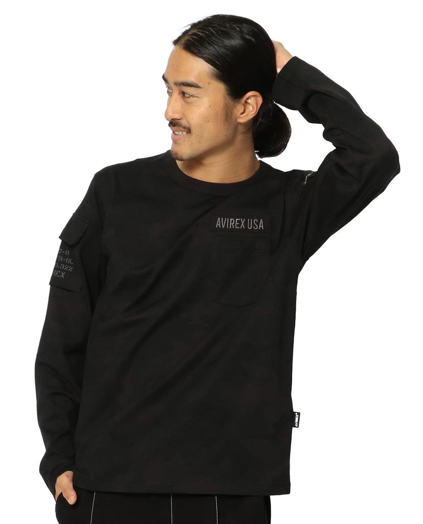 AVIREX LONG SLEEVE FATIGUE CREW NECK T-SHIRT 6113448 Men's XL Black