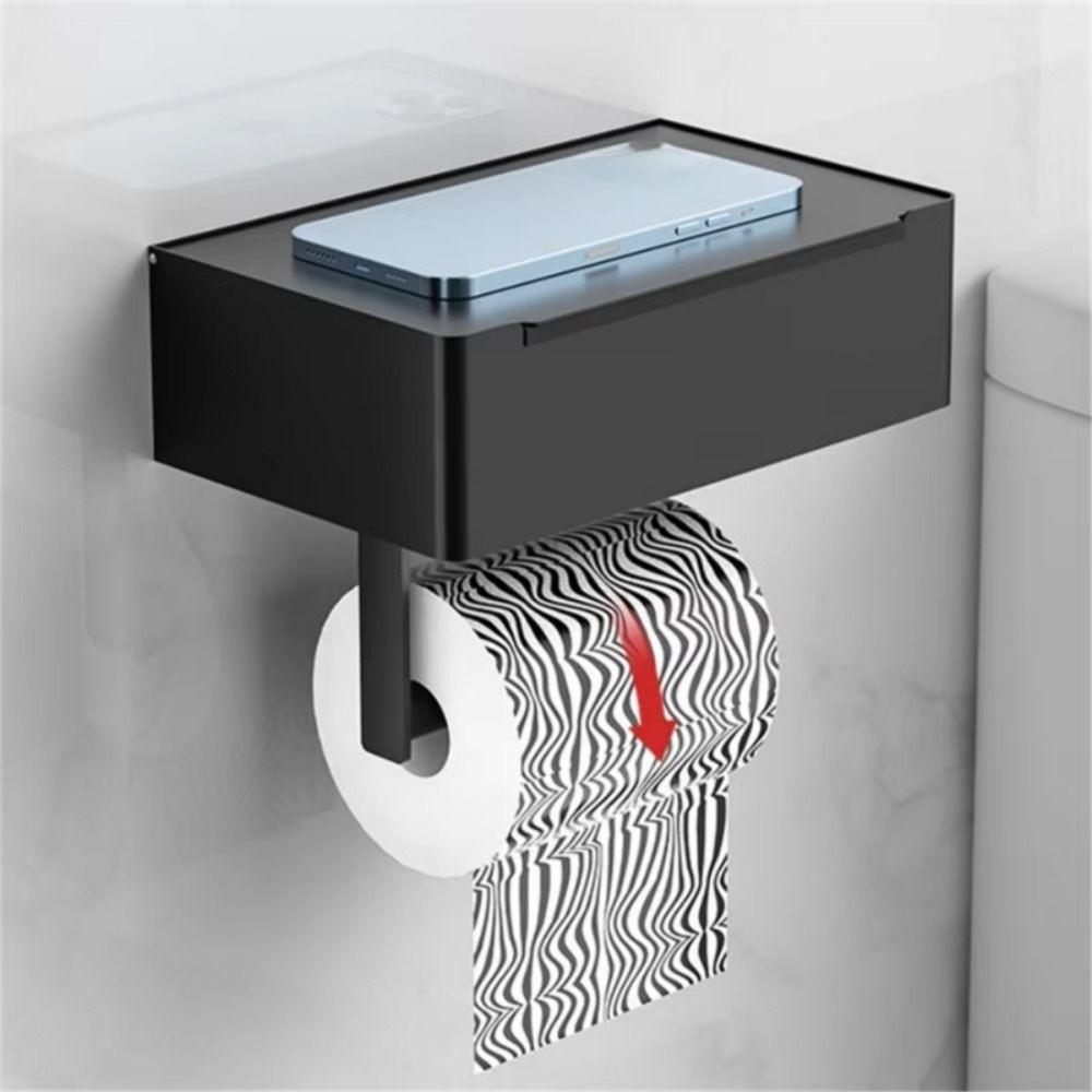Self-Adhesive Toilet Roll Rack with Shelf Stainless Steel Wall Mounted Wipe Dispenser  Washroom