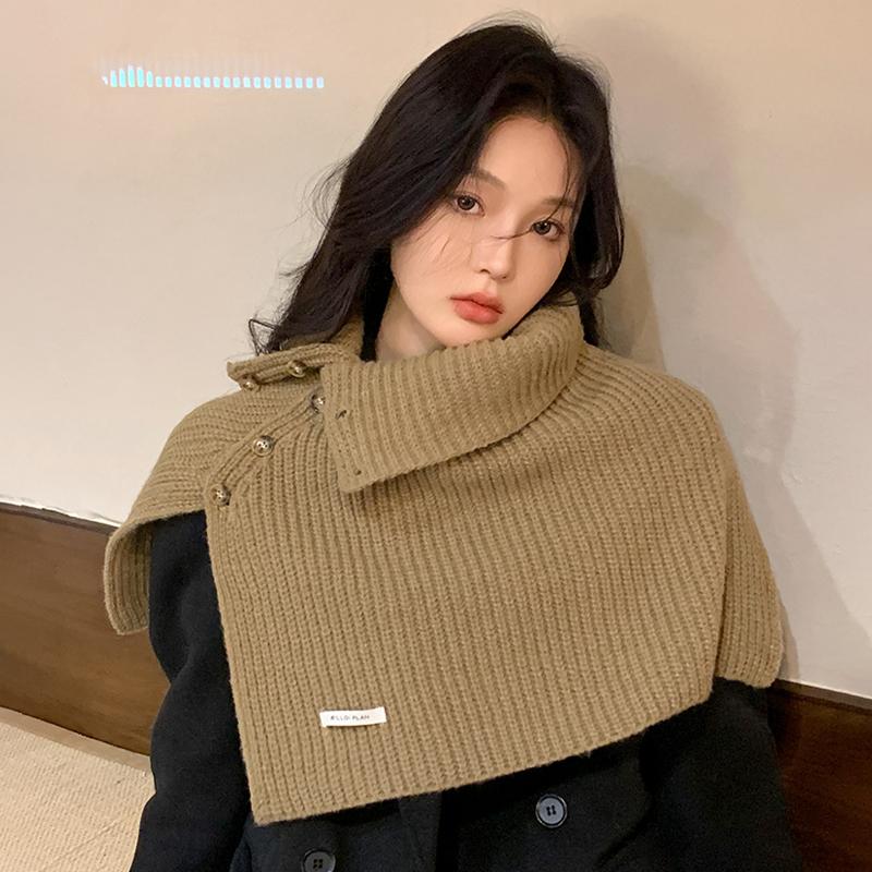 Button Scarf Women Autumn Winter Korean Style All-Match Warm Neck Cover Outer Wear Split Knitted Scarf