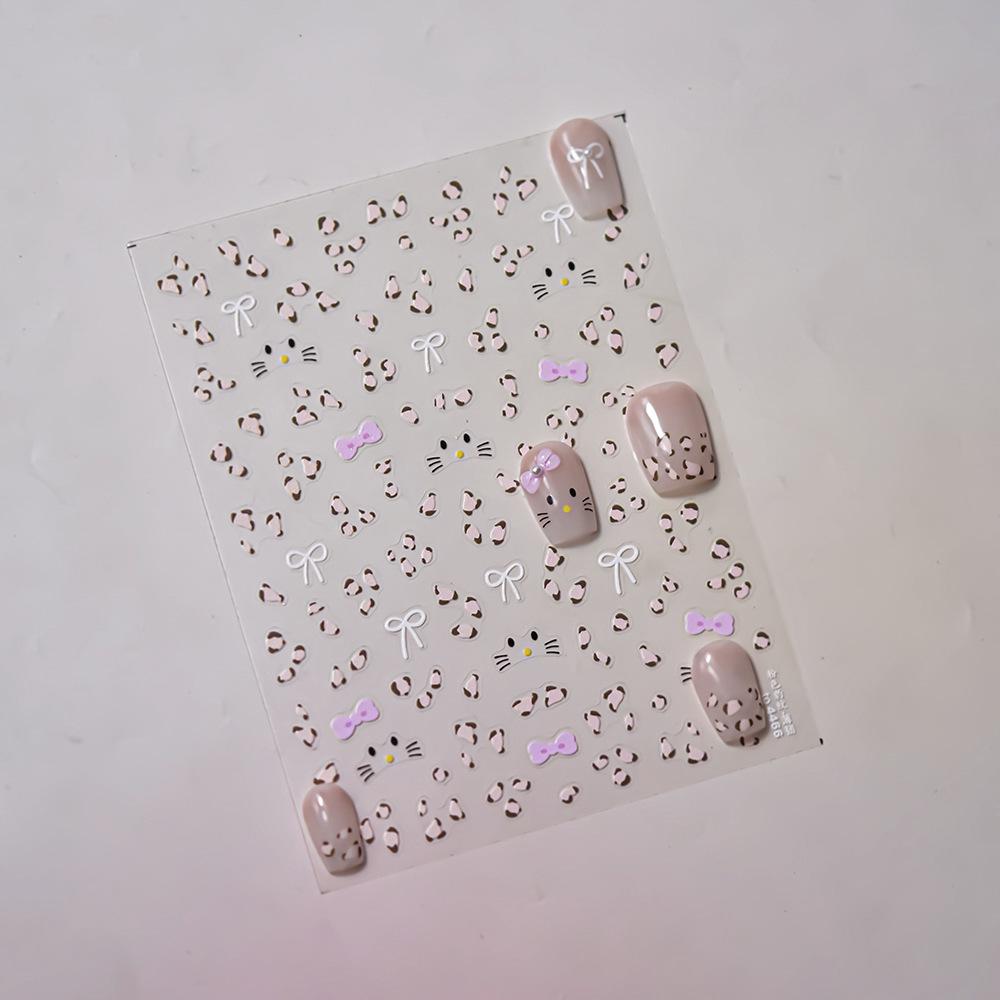 Tomoni Limited Edition Retro Leopard & Bow Kids Nail Stickers - Thin, Flexible, Hot Sale