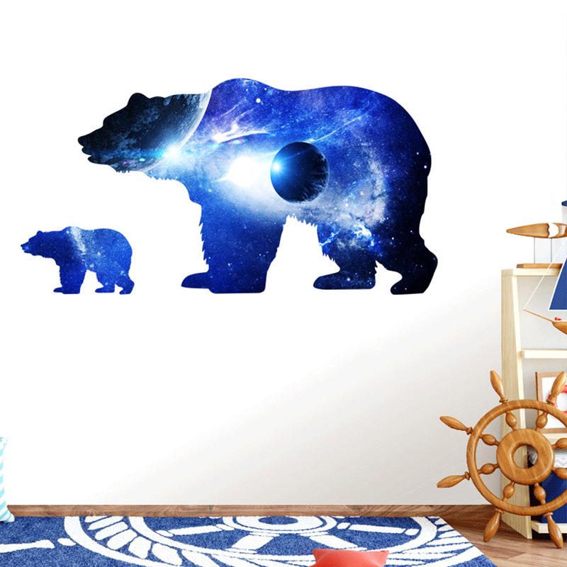 Universe Starry Sky Planet Bear Silhouette Wall Stickers Children Living Room Decoration Painting