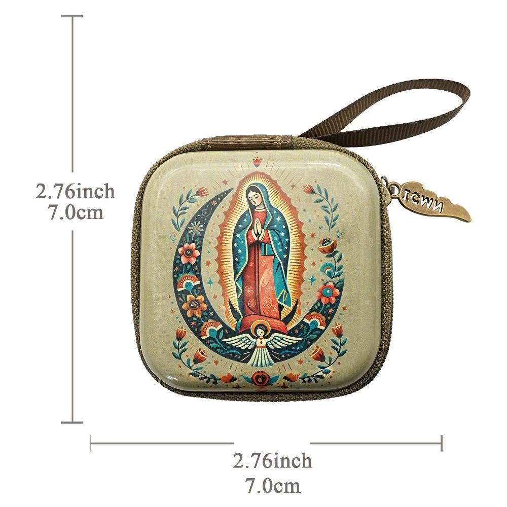 Virgin Mary Jewelry Box Zippered Christian Gift Portable Prayer Rosary Storage Bag  Devotees