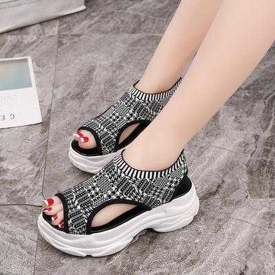 Freizeit Damen Sandalen für Atmungsaktives Strickgewebe Shopping Damen Wanderschuhe Sommer Plateau Schwarz Sandale Schuhe 2019 Neu