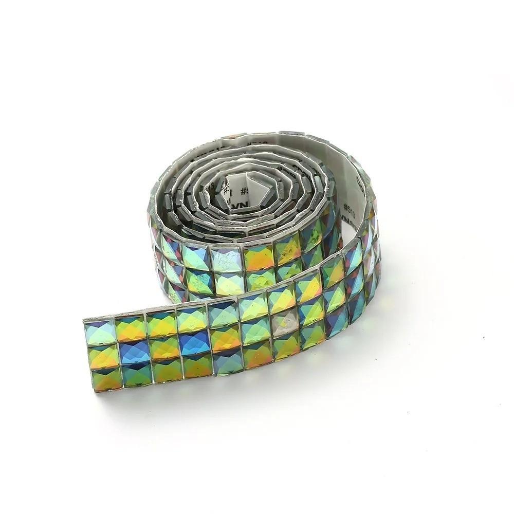 Resin Crystal Rhinestones Tape Trim Square-Shaped Decorations Trim Self Adhesive Chains Rhinestone Appliques 1cm/2cm/3cm Width