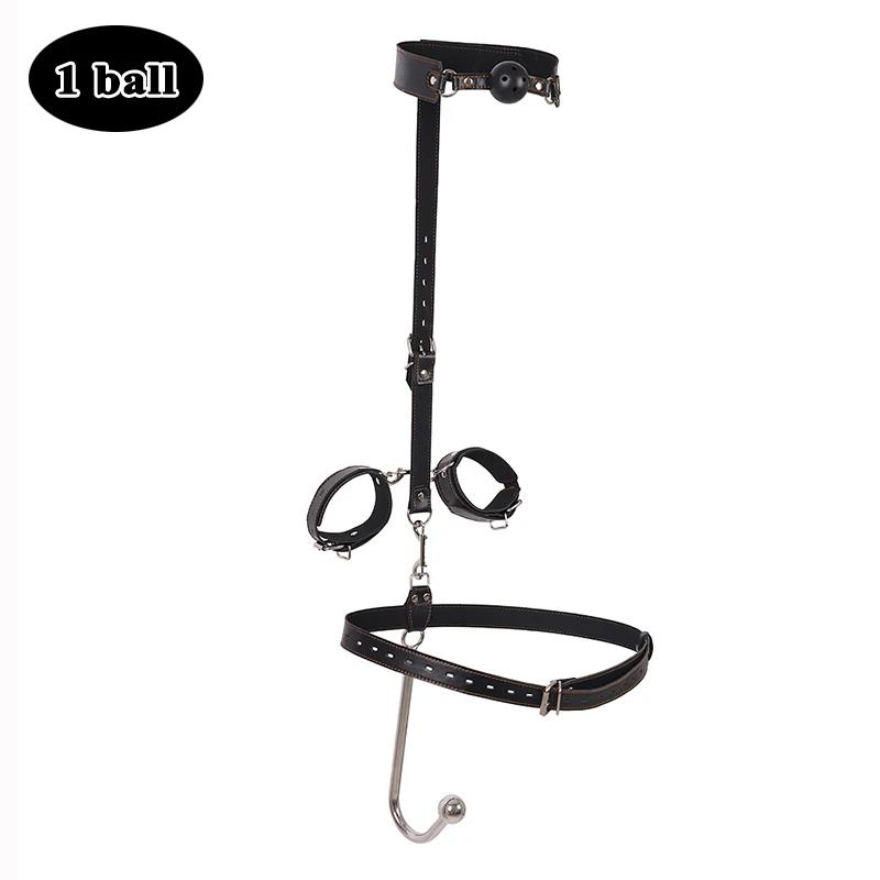 BDSM Handcuffs Anal Hook Mouth Plug Collar Bondage Kit Adults Games Adjustable Size Leather Metal Butt Plug Sex Toys for Couples